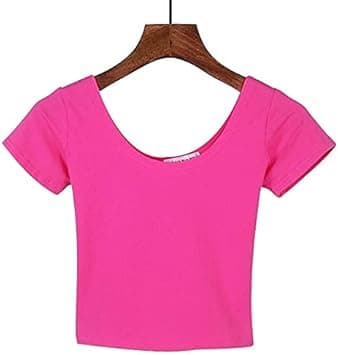 Womens short sleeve tops U-neck Cropped Top Ladies Short-sleeved Basic Stretch T-shirt Ladies Slim-fit Ladies Top Ladies Clothing(H,M) on Amazon.ae - Price Tracker