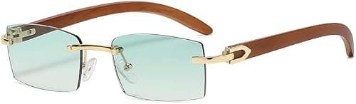 Frameless Sunglasses Rimless Women Fashion Sun Glasses with Imitation Wood Legs Blue Green Uv400 Lens Rectangle Sun Shades Men on Amazon.ae - Price Tracker