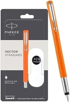 Parker Vector Standard Fountain Pen Chrome Trim Fine Nib with 3 Free Ink Cart | Body Color - Orange | Ink Color - Blue on Amazon.sa - Price Tracker