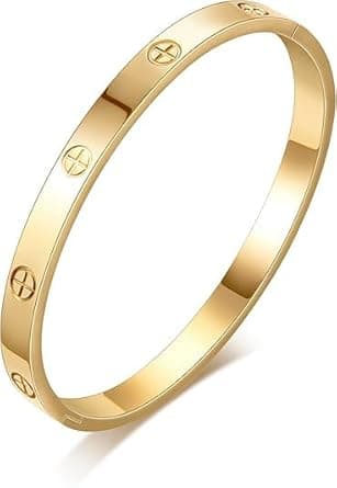 Gold Bangle Bracelets for Women 18K Gold Plated Stainless Steel Friendship Love Bangle on Amazon.ae - Price Tracker