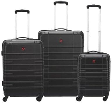 Wenger Amplar 3-Piece Hardside Check-In Luggage Trolley Set, Non-Expandable Travel Suitcases with Spinner Wheels and Telescopic Handle, Durable Lightweight Design, Sizes 53cm, 65cm & 75cm, Black على Amazon.ae - متتبع الأسعار