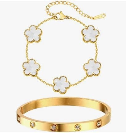 18K Gold Bracelets for Women, 2Pcs Gold Plated Cubic Zirconia Bangle Crystal Friendship Bracelet Jewelry,Wedding Party Christmas Birthday Gifts on Amazon.ae - Price Tracker