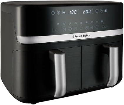 Russell Hobbs Air Fryer Rapid Air XXL (2 compartments with 4.5 or 9L total, Compact, Quiet, 9-in-1) Oil-free Fryer (Economy, Touch, Grill, Roast and More, Washable Non-Stick Parts) 27681-56 on Amazon - Best Deal Finder