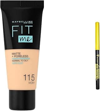 Maybelline New York Fit Me Matte And Poreless Foundation 115 Ivory & Colossal Kajal Argan Oil Khol Eyeliner on Amazon.ae - Price Tracker