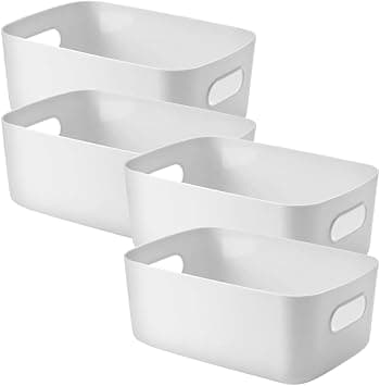 Kaigital Storage Boxes and Bins - Toy Baskets and Food Containers for Organizing - Basket Organizer with Handles - Kitchen, Home, Office, Closet, Nursery - WHITE * 4 PCS/SET (S:20*14*7.3cm) - متتبع أسعار Amazon.sa