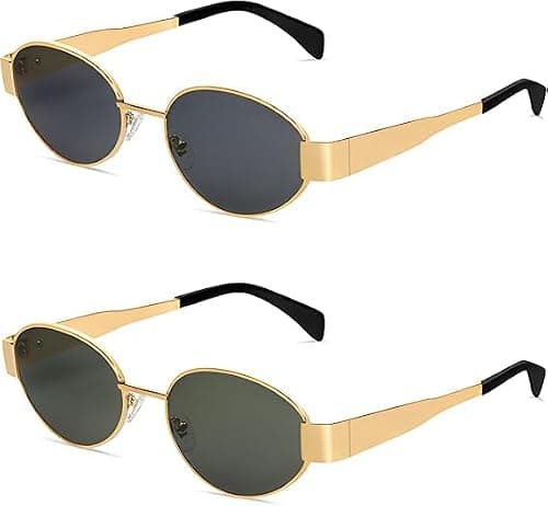 MAKINGTEC Retro Oval Sunglasses for Women Men, 90s Wide Narrow Round Trendy Designer Trendy Sun Glasses Classic Shades UV400 Protection على Amazon.ae - متتبع الأسعار