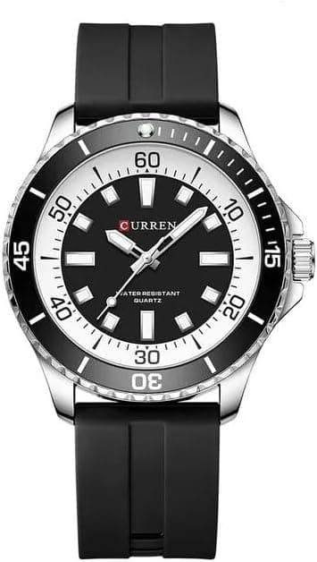 CURREN Original Fashion Men Watches Luxury Sports Silicone Strap Waterproof Quartz Wristwatch with Luminous Hands 8448 (BLACK BLACK) على Amazon.ae - متتبع الأسعار