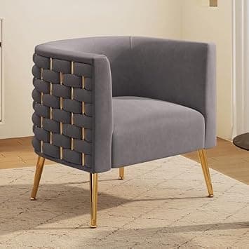 Modern Velvet Barrel Accent Chair, Comfy Wide Handmade Woven Bucket Arm Chair, Fluffy Tufted Upholstered Single Sofa Chair for Living Room, Bedroom, Office, Waiting Room(Gray) on Amazon.ae - Price Tracker