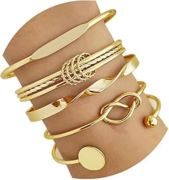 Gold Bangle Bracelets Set for Women, 14K Gold Plated Stackable Multi-Layer Cuff Bracelets, Adjustable Non-Tarnish Boho Jewelry Gift for Her on Amazon.ae - Price Tracker