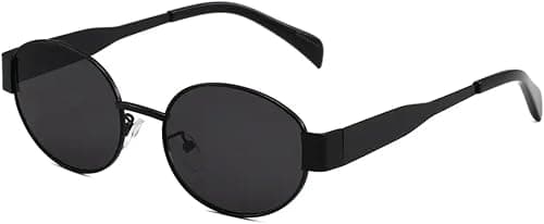 Retro Oval Metal Sunglasses, Black Frame With Black Lenses, Small Frame Fashion Eyeswaer على Amazon.ae - متتبع الأسعار