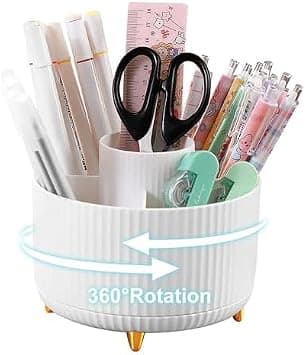 Pencil Holder For Desk, 5 Slots 360 Degree Rotating Desk Organizers And Accessories, Desktop Storage Stationery Supplies Organizer, Cute Pencil Cup Pot For Office, School, Home (White) على Amazon.ae - متتبع الأسعار