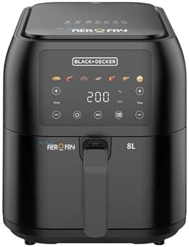 BLACK+DECKER Digital Air Fryer, 1700W, 8L Family-Sized Capacity, 7 Preset Functions, Rapid Air Convection for Healthy Frying, Adjustable Temperature 80-200°C, Easy Clean, Black - SAF80-B5 - متتبع أسعار Amazon.sa