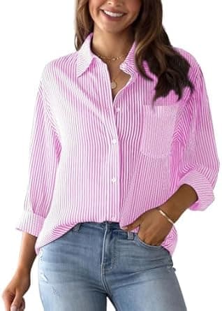 SHEKINI Blouse Women's Elegant Long Sleeve Shirts with Buttons Casual Office Women's Blouse Shirt Blouse Striped Work Blouses Striped Blouse Striped Blouse on Amazon.ae - Price Tracker