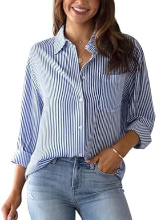 SHEKINI Blouse Women's Elegant Long Sleeve Shirts with Buttons Casual Office Women's Blouse Shirt Blouse Striped Work Blouses Striped Blouse Striped Blouse on Amazon.ae - Price Tracker