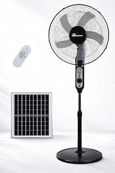Solar Powered Pedestal Fan with Panel, Rechargeable Stand Fan, Battery Operated Cooling Fan for Outdoor Indoor Use, Camping, Home, Balcony, Silent DC Motor, Remote Control, Multi Speed Fan على Amazon.ae - متتبع الأسعار