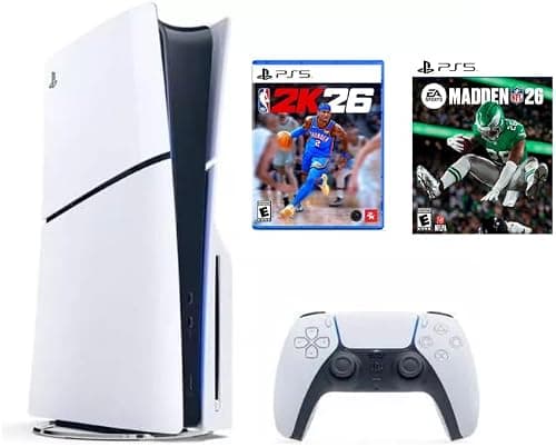 Sony PlayStation 5 Slim Disc with NBA 2K26 and Madden NFL 26 - International Version on Amazon - Best Deal Finder
