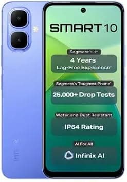 Infinix Smart 10 Smartphone 64GB 4GB RAM, 4G LTE Mobile Phone, 6.67 Inch Display, 8MP AI Camera, 5000mAh Battery, Iris Blue على Amazon.ae - متتبع الأسعار