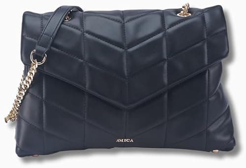AMICA Natalia Quilted Puffer Crossbody Bag for Women, Dual Compartment Soft Vegan Leather Handbag with Gold Chain Strap, Small Shoulder Purse for Travel & Everyday Use على Amazon.ae - متتبع الأسعار