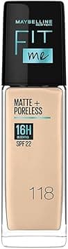 Maybelline New York Fit Me Matte + Poreless Liquid Foundation, , Matte Finish and pore minimizing Foundation, lightweight formula suitable for daily use and Indian Skin - 118 Light Beige, 30 ml on Amazon.ae - Price Tracker