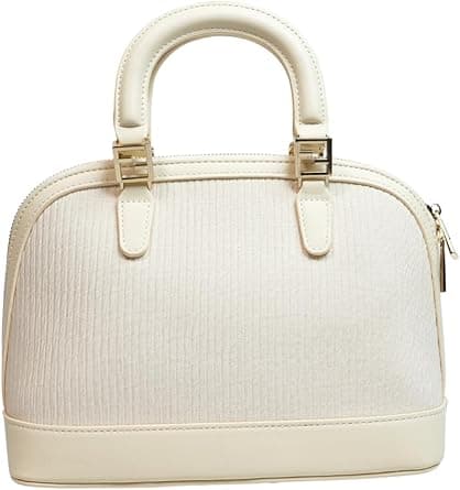 Luxury Mini Dome Handbag, Black Textured Leather, Gold Hardware, Top Handle Satchel with Zipper Closure on Amazon.ae - Price Tracker