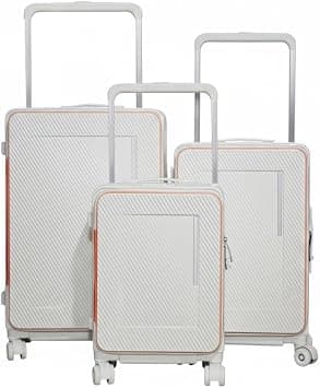 3 Piece Luggage Set Hard Shell Trolley Bags with Wide Handle, Spinner Wheels & Combination Lock, PP+PC Travel Suitcases with Laptop Compartment & Cup Holder, 20/24/28 Inch Lightweight,White on Amazon - Best Deal Finder