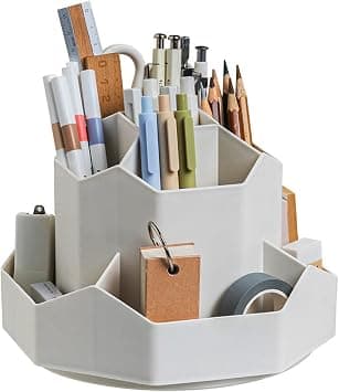 Rotating Art Supply Storage Organizer,Pencil Holder with 9 Compartment, Pen Storage Organizer, for Kids Art Desk, Homeschool Supplies, Home Office Desktop Organizer(Grey) on Amazon.ae - Price Tracker