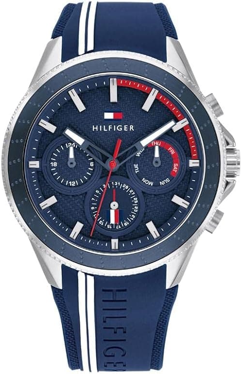 Tommy Hilfiger Men's Stainless Steel Quartz Watch with Silicone Strap, Navy, 21 (Model: 1791859) on Amazon - Best Deal Finder