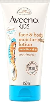Aveeno Kids Face & Body Moisturising Lotion (1 x 150ml), Non-Greasy and Fragrance-Free Moisturiser Enriched with Soothing Oat, Face and Body Lotion for Kids' Sensitive and Developing Skin on Amazon.ae - Price Tracker
