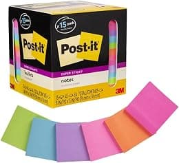 Post-it Super Sticky Notes, Assorted Bright Colors, 3 in x in, 15 Pads/Pack, 45 Sheets/Pad, 2x the Sticking Power, Recyclable (654-15SSCP) - Amazon.ae Price Tracker