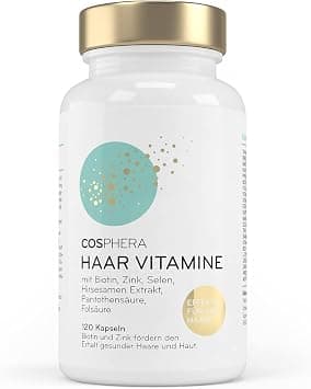 Cosphera Hair Vitamins - Highly dosed with biotin, selenium, zinc, folic acid, millet seed extract - 120 vegan capsules in 2 months' supply - Hair capsules for men and women على Amazon.ae - متتبع الأسعار