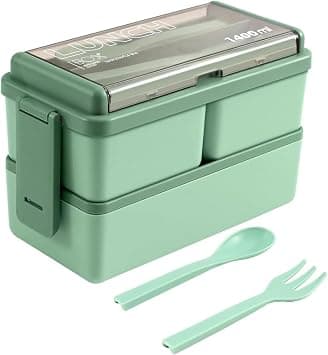Lunch Box, 1400ml Bento Box with Spoon Fork, Stackable 2 Layer 3 Compartments Leak Proof, Meal Prep Container for Adults Kids Students Office Microwave Dishwasher Safe على Amazon.ae - متتبع الأسعار