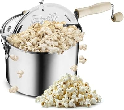Stovetop Popcorn Maker - 6.5-Quart Stainless-Steel Popcorn Popper with a Hand Crank, Vented Lid, and Stir Paddle by Great Northern Popcorn (Silver) on Amazon.ae - Price Tracker