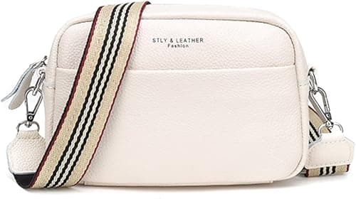 Crossbody Bag for Women Genuine Leather Wide Strap Shoulder Bag Purse Trendy Design Camera Crossbody Purse Top Zip on Amazon.ae - Price Tracker
