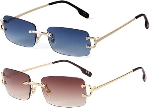 Small Narrow Rimless Sunglasses Fashion Frameless Rectangle 90s Tinted Glasses Shades for Women Men on Amazon.ae - Price Tracker