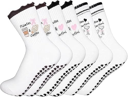 Pilates Socks Non Slip Women, Grip Yoga Socks with Cute Embroidery Cuff for Pilates, Barre, Dance, Fitness, and Home Workout, Soft Breathable Cotton Anti Skid Socks, 3 Pairs on Amazon - Best Deal Finder