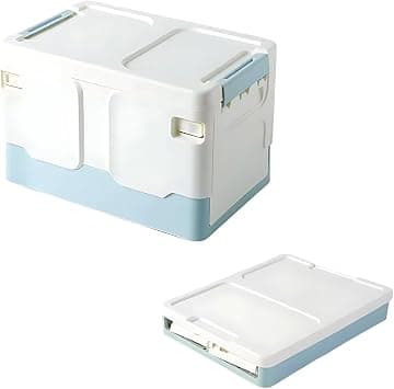 Stackable Bins with Lids Small Parts Organizer Foldable Waterproof Storage Box plastic Clothes and Tool Storage Large Easy Storage Boxes Camping Garden Outdoor Open (blue sky, Small) - متتبع أسعار Amazon.sa