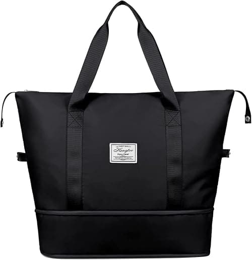 Foldable Expansion Travel Duffel Bag Weekend Bag with Dry & Wet Separation, Lightweight Sports Tote Gym Bag Weekender Overnight Bags for Women and Men, Black on Amazon - Best Deal Finder