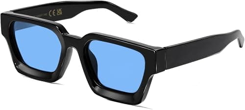 Retro Square Sunglasses for Men Women Trendy Thick Rectangle Chunky Frame Black Shades Fashion 90s Glasses on Amazon - Best Deal Finder