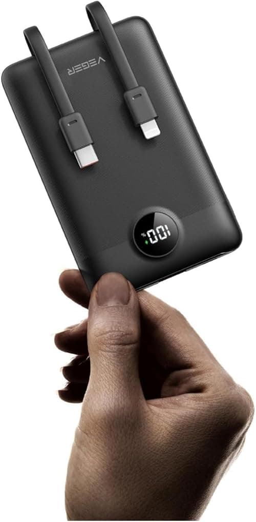 VEGER Mini Portable Charger 10000mAh Power Bank with Built in Cables, PD12W Fast Charging Compact USB C Battery Pack with Digital Display Compatible for iPhone, Android Phone على Amazon.ae - متتبع الأسعار