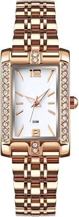 Luxury Rose Gold Square Stainless Steel Women's Watch with Diamonds, Slim Analog Quartz Waterproof Dress Watch - Perfect for Casual or Formal Occasions, Ideal Gift for Ladies, Wife, or Girls on Amazon.ae - Price Tracker