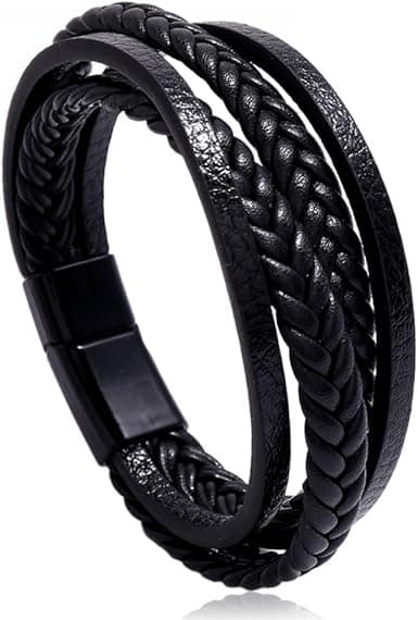 Goodern Mens Bracelet Premium Leather Bracelet for Men Multilayer Mens Leather Bracelet Leather Bangles Magnetic-Clasp Braided Leather Bracelet with Clasp Cowhide Multi-Layer Braided Leather on Amazon.ae - Price Tracker