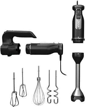 Ninja Foodi 3-in-1 Hand Blender, Hand Mixer & Chopper, Food Processor with 3 Attachments, 850W Powerbase, 5 Mixing and 2 Blending Speeds, 1.5m Cord, Black, CI100ME, 2 Years Warranty على Amazon.ae - متتبع الأسعار