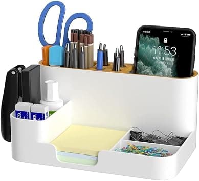 AMERTEER Desk Organizer with Phone Stand | Multifunctional Desktop Organizer, Pen Holder & Office Supplies Storage Caddy for Home, School & Work | Modern Accessories Box for Tidy Workspace على Amazon.ae - متتبع الأسعار