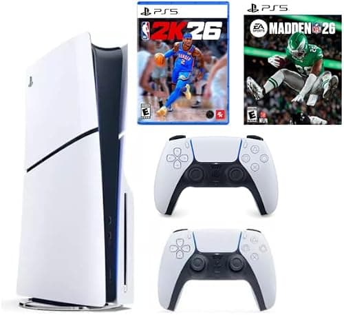 Sony PlayStation 5 Slim Disc with Extra Dualsense White Controller and NBA 2K26 + Madden NFL 26 - International Version على أمازون - دليلك لأفضل العروض