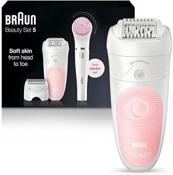 Braun SE5-895 Epilator, Hair Removal Device, Epilator for Women, Includes Shaver and Facial Cleansing Exfoliator Brush Attachments, Waterproof, Cordless and Rechargeable على Amazon.ae - متتبع الأسعار