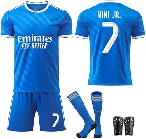 2025/26 Second Away RM Football Jersey Kit– VINI JR #7 Signature Edition–Soccer Uniform Set with Shorts,Socks & Knee Pads–Athletic Training Gift for Men,Youth & Boys(16–3XL),Blue on Amazon.ae - Price Tracker