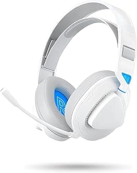 سماعات ألعاب لاسلكية وسلكية مع ميكروفون بخاصية إلغاء الضوضاء، أبيض وأزرق | Wireless Gaming Headphones with Noise Cancelling Mic, 4-Mode 2.4GHz PC Laptop on Amazon - Best Deal Finder
