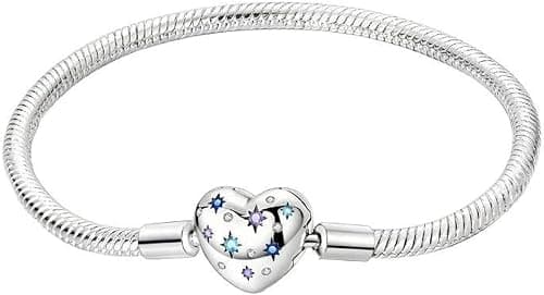 Wisfunlly Charm Bracelet for Women Sterling Silver, Heart Clasp Snake Chain Bracelet Travel Charm Compatible with Pandora Charms, Gift for Her on Amazon.sa - Price Tracker