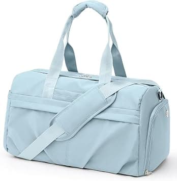 Yoga Gym Duffel Bag, Light Blue, Waterproof Travel Weekender with Shoe Compartment, Trolley Sleeve, Carry-on Size for Overnight Business, Personal Travel on Amazon - Best Deal Finder