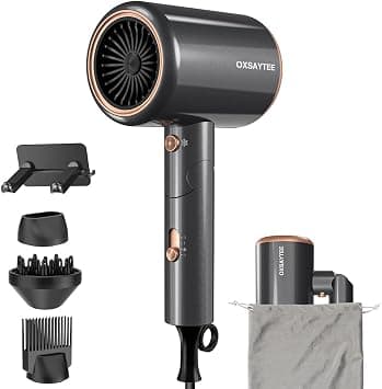 hair dryer 2400W Professional Salon Mini Size Hair Blow Dryer with Diffuser Low Noise Storage Bag Bow Dryer for Curly Hair Fast Drying For Home Salon Travel (New-Black) - متتبع أسعار Amazon.sa